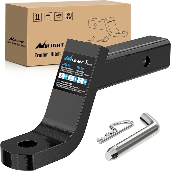 Nilight Trailer Hitch Ball Mount 4" Drop, 3" Rise, 1" Ball Hole fits 2" Receiver with 5/8" Hitch Pin, 7500 lbs GTW Heavy Duty Ball Hitch