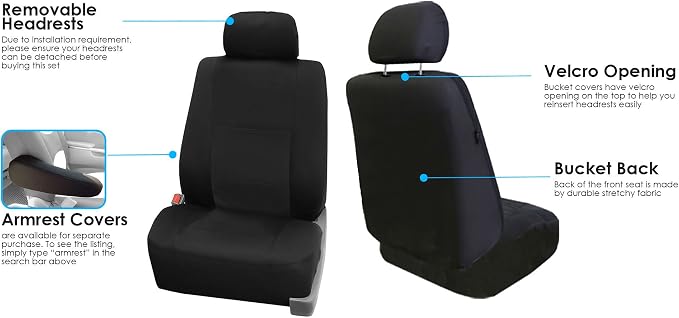 FH Group FB085114 +F11306 Premium Waterproof Seat Covers (Black) Full Set – Universal Fit for Cars Trucks & SUVs