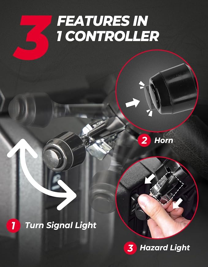 KEMIMOTO UTV Turn Signal Kit with Column Switch and Horn, 8 Hazard Lights, Plug-and-Play Pre-wired Street Light Street Legal Blinker Kit Compatible with Polaris Ranger, RZR, Can-Am, CFMOTO