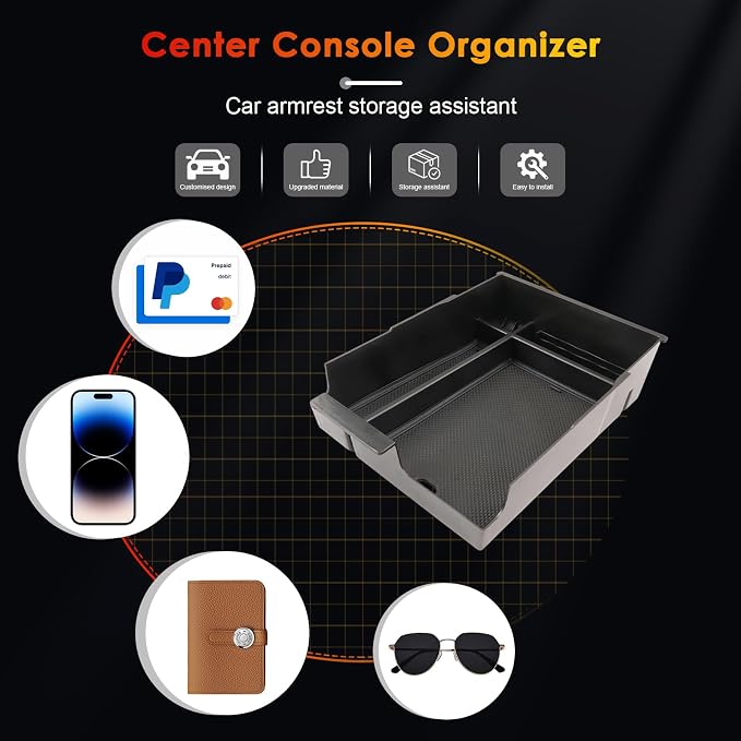 for Hyundai Palisade Center Console Organizer Tray for 2023-2025 Palisade SE/SEL/XRT/Limited/Calligraphy Armrest Box Secondary Storage Glove Box Insert Accessories (23-25 Palisade Black Trim)