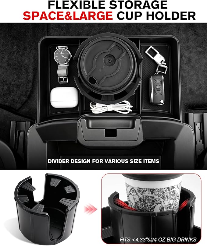 for 2019-2026 Silverado/Sierra 1500 & 2020-2026 Silverado/Sierra 2500/3500 Accessories(Split-Bench Folding Seat Only) Double Layer Center Console Hanging Organizer Box&Large Cup Holder