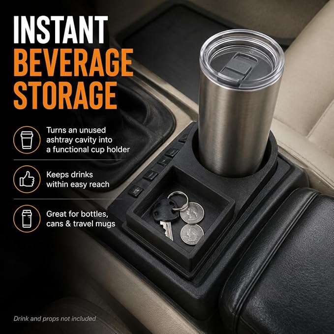SplashNColor Ashtray Cup Holder for Porsche 924 924S 944 – Center Console Drop-in Insert | No Modification Required | Classic Sports Car Interior Drink Storage Accessory