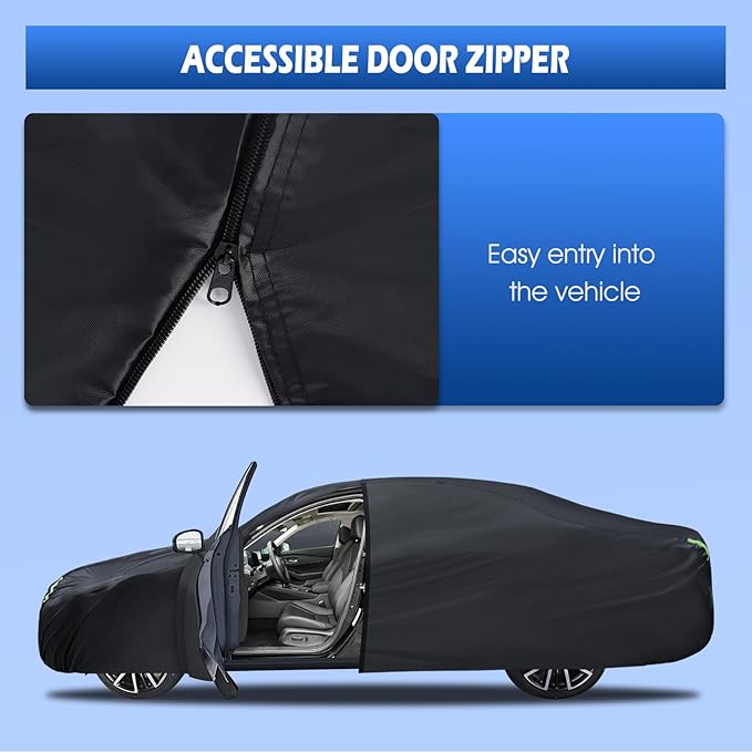 6 Layers Car Cover Waterproof All Weather for Automobiles, Size A3 with Zipper Cotton Fit for Toyota Camry, Honda Accord, Ford Mustang, Chevy Camaro/Malibu,Kia Optima/K5 (187-198 inch)
