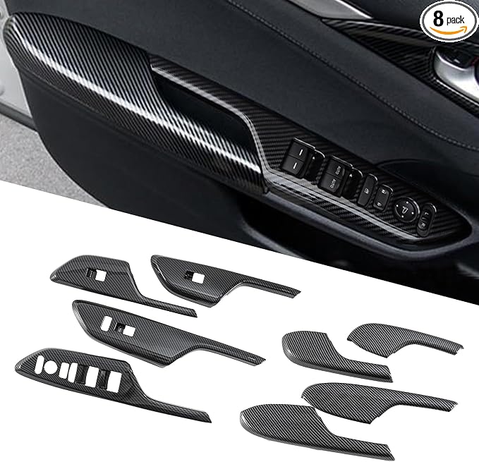 Carbon Fiber Window Lift Switch Panel Cover & Interior Door Handle Armrest Cover Compatible with Honda Civic 10th Gen 2016-2021