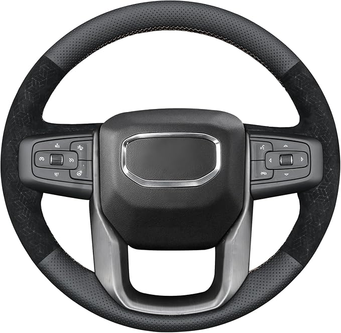 MEWANT Hand Stitch Steering Wheel Protector Wrap Cover for GMC Sierra 1500 2019-2023/Sierra 1500 Limited 2022/Sierra 2500 2020-2024/Sierra 3500 2020-2024/Yukon 2021-2023
