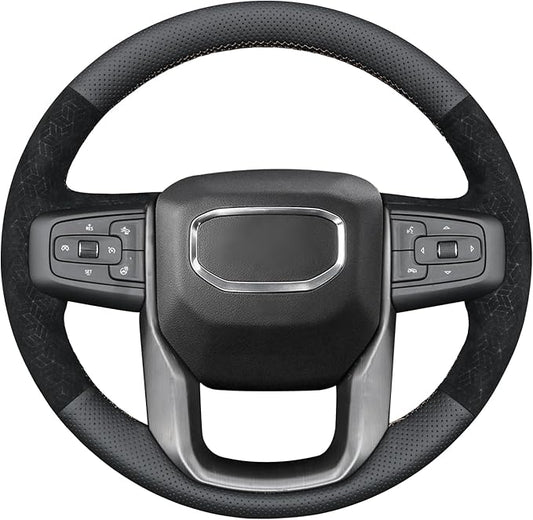 MEWANT Hand Stitch Steering Wheel Protector Wrap Cover for GMC Sierra 1500 2019-2023/Sierra 1500 Limited 2022/Sierra 2500 2020-2024/Sierra 3500 2020-2024/Yukon 2021-2023