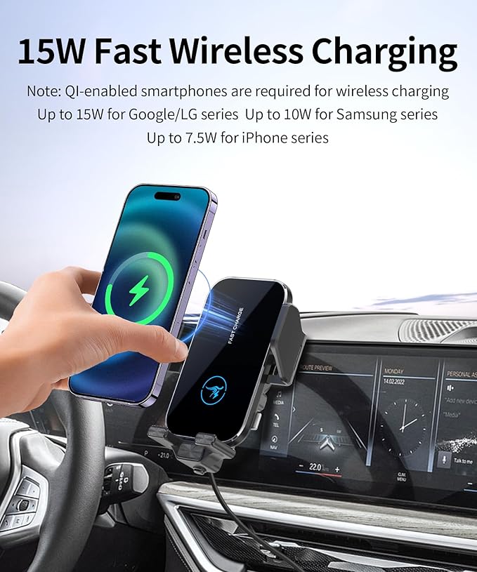 15W Wireless Fast Charger for BMW The X5/X5M X6/X6M 2024 2025 X7/X7M 2023-2026 Accessories 14.9-inch Screen Fixed Clip, Interior Decoration Mobile Phone Mount, 360° Rotation