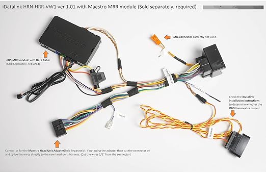 Idatalink Maestro HRN-HRR-VW1 T-Harness for Select Volkswagen Vehicles 2002-16, Replace The Factory Radio While retaining Steering Wheel Controls & use of amp (ADS-MRR or ADS-MRR2 Module Required)