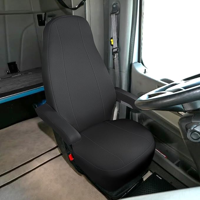 Leather Seat Cover Compatible with Peterbilt Model 579, 579EV, 589, 567, Driver or Passenger 33in High Back Seat Cover, Bottom Back & Armrest Cover, Long Armrests 17in