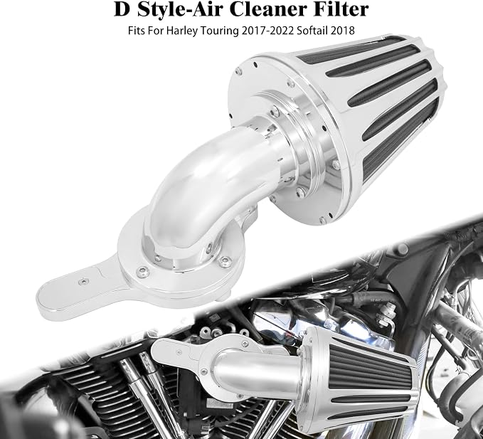 Motorcyle Air Cleaner Filter CNC 90° Forward-Facing Kit Fit for Harley Softail Touring Trike (Chrome Housing Grey Element, D For M8 Touring 17-23 Trike 17-25 Softail 18-24)