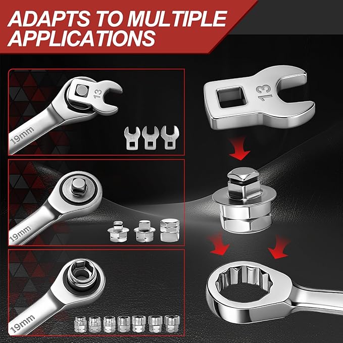 Universal Ratcheting Serpentine Belt Tool Set, 15-Piece Professional Belt Tensioner Tool Kit with Ratcheting Wrench, Crowfoot Wrenches and Sockets