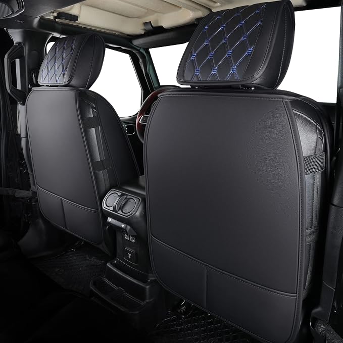 Aierxuan Jeep Wrangler JK JL Front Seat Covers Custom Fit 2/4 Door 2007-2026 Unlimited X Rubicon 392 Sahara Willys Sport High Altitude Truck Pickup Waterproof Leather (2 PCS Front/Black-Blue)