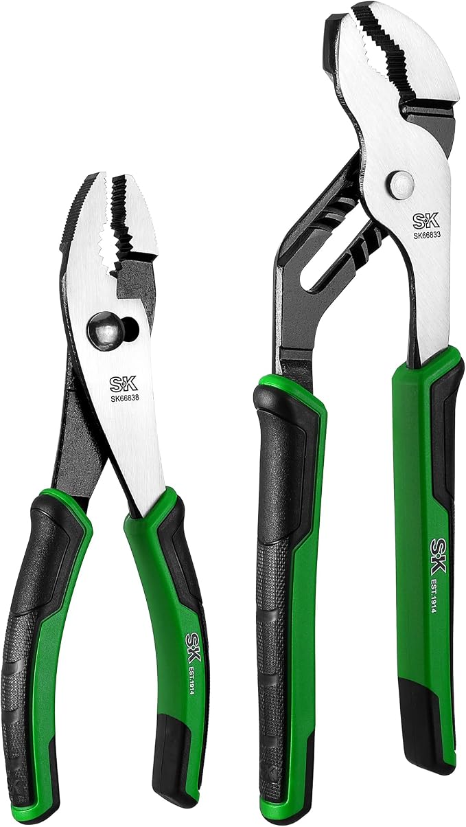SK 2-Piece Pliers Set, 8-Inch Slip Joint & 10-Inch Groove Joint Pliers, Premium CR-V Construction, Ergonomic Anti-slip Handle for Comfortable Grip
