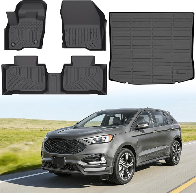 Floor Mats for Ford Edge 2015-2025, Heavy Duty TPE All Weather Protection, Waterproof Non-Slip Black Car Liners for SE/SEL/SEL Plus/Titanium/Sporrt/ST/ST-Line (Two-Row Floor Mats & Cargo Liner)