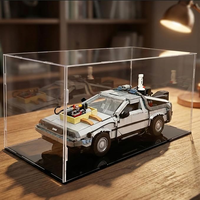 Acrylic Display Case for Lego 10300 Back to The Future Time Machine, 15.7" x 7.9" x 7.9" Dustproof Showcase, 3mm Thick Crystal Clear Box with Tool-Free Assembly for Collectibles, Figures & Models