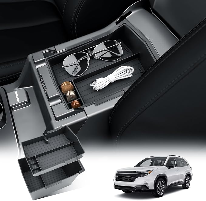 BIBIBO 4Piece for New 2026 Subaru Forester Center Console Organizer 2026 Subaru Forester Double Layer Armrest Tray+Cup Holder+Wireless Charging Mat Forester Insert Organizer (Not for 2025 Forester)