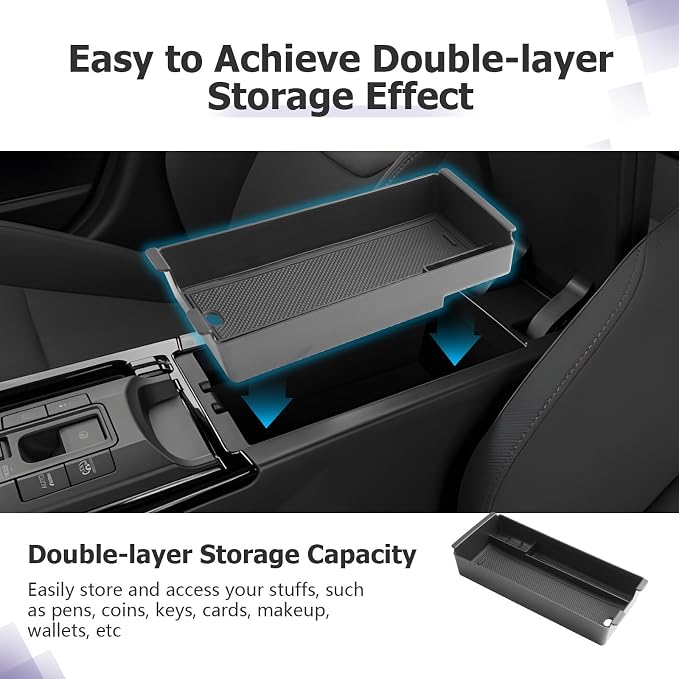 LUWU 2025 2026 Prius Center Console Organizer for 2023 2024 2025 2026 Toyota Prius LE/XLE/Limited/Nightshade Accessories Armrest Console Storage Box Glove Organizer Tray ABS Material (Black)