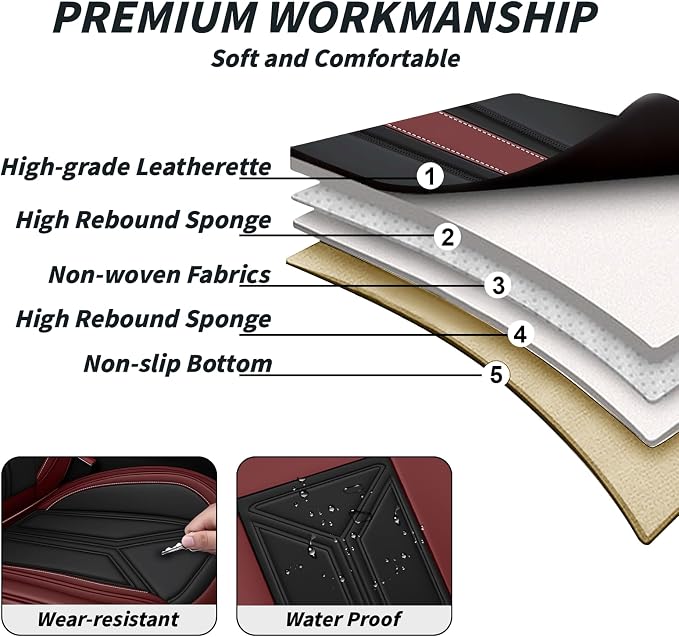 Arazi Fit for 90% of Mercedes-Benz Seat Covers, 360° Full Wrap Original Seat Cover, Waterproof Nappa Leather Seat Covers with Big Space Storage Pocket Seat Protector（2 Seats Standard, Black&Red）