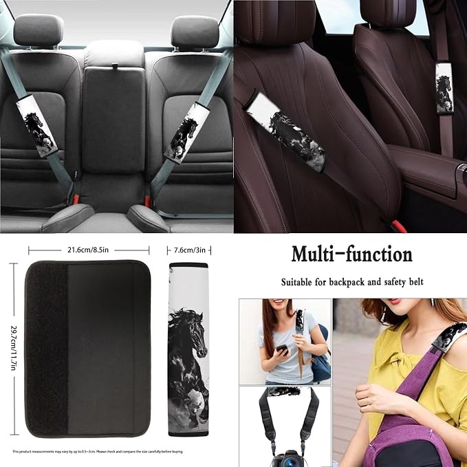 Suobstales Horse Marble Print Car Accessories Car Seat Covers Full Set Interior Cover Seat Protectors with Steering Wheel Cover, Seat Belt Pads, Coaster, Keychains