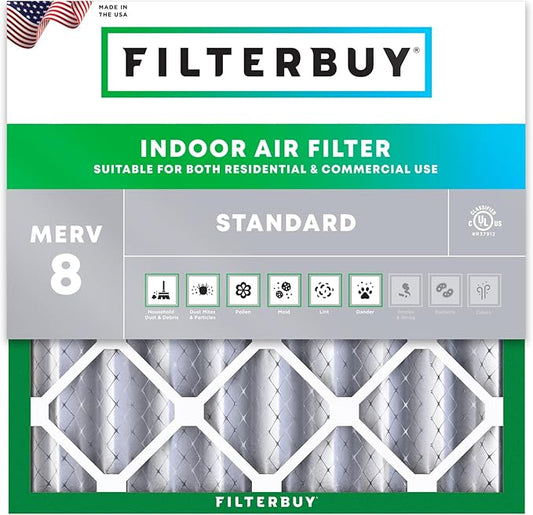 Filterbuy 25x25x4 Air Filter MERV 8 Essential Dust & Allergy Defense (1-Pack), Electrostatic Pleated HVAC AC Furnace Filters Replacement (Actual Size: 24.50 x 24.50 x 3.63)