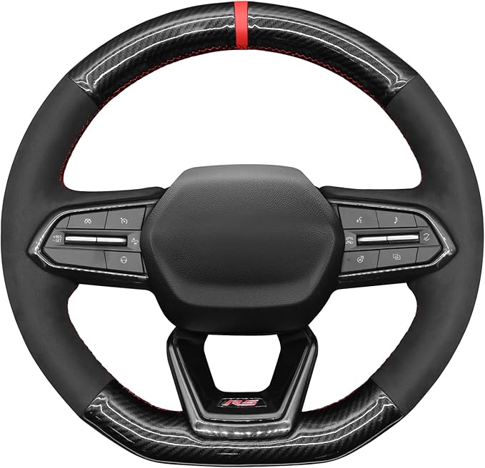 MEWANT Hand Stitch Black Suede Carbon Fiber Steering Wheel Cover for Chevy Equinox RS 2025 Silverado EV RST 2024-2025
