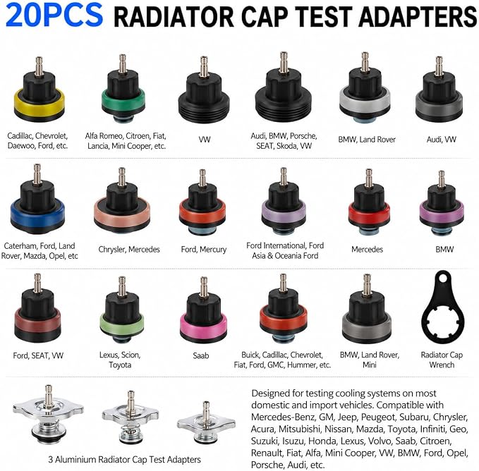 28PCS Coolant Pressure Tester & Vacuum Refill Kit, Radiator Pump Pressure Tester Kit for Automotive Cooling System Water Tank Leakage Detection, Fits Most Vehicles, Cars, SUVs, and Trucks