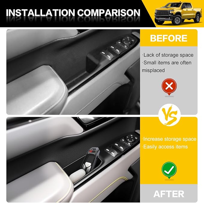 4PCS Door Handle Organizer for 2022-2025 Chevy Chevrolet Silverado/GMC Sierra Front & Rear Door Side Storage Box Phone Pocket Tray Inserts Accessories