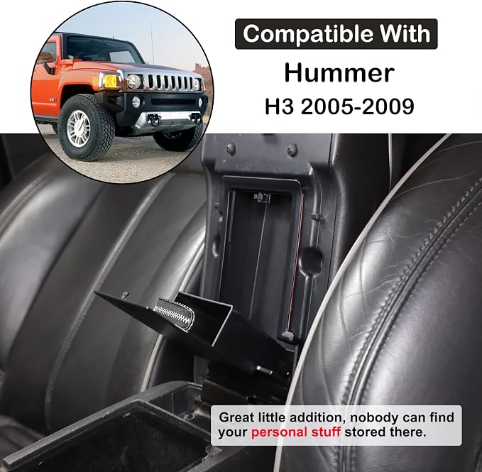 Car Armrest Hidden Storage Box Compatible with Hummer H3 2005-2009 Center Console Handrail Privacy Storage Box Organizer Tray Armrest Storage Box Container Insert Pallet Manager Interior Accessories