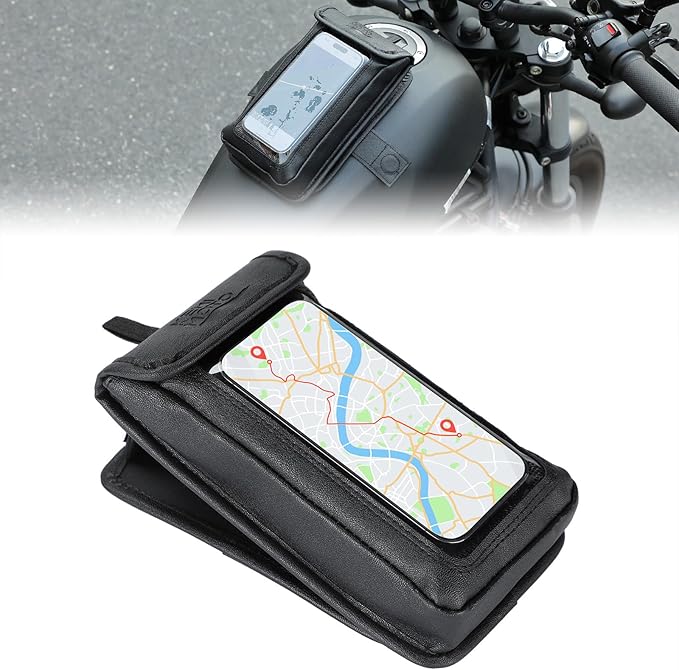 KEMIMOTO Magnetic Tank Bag Phone Case, PU Leather Water-Resistant Motorcycle Phone Holder, Breathable Adjustable Case for Touch Screens up to 6.9 Inch