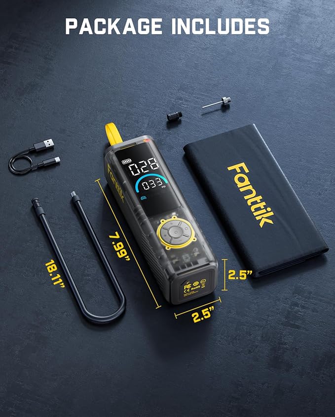 Fanttik X9 APEX Portable Air Compressor for Car Tires, 35s Fast Inflation, 150PSI Cordless Tire Inflator with Light and Power Bank, Suitable for SUV, Sedan, Motorcycle, Bike, Ball,Mechanical Gray