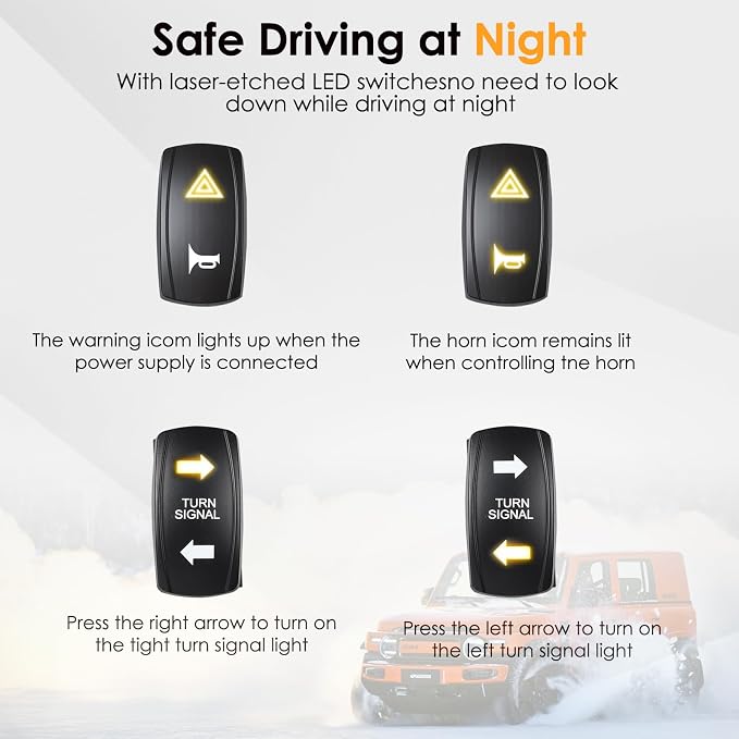 UTV Turn Signal Kit with 110dB Horn, Dual Row 12 LED Beads, Pre-Wired Plug and Play Rocker Switch, Universal Street Legal Blinker Kit Compatible with Polaris Can-Am Teryx CFMOTO