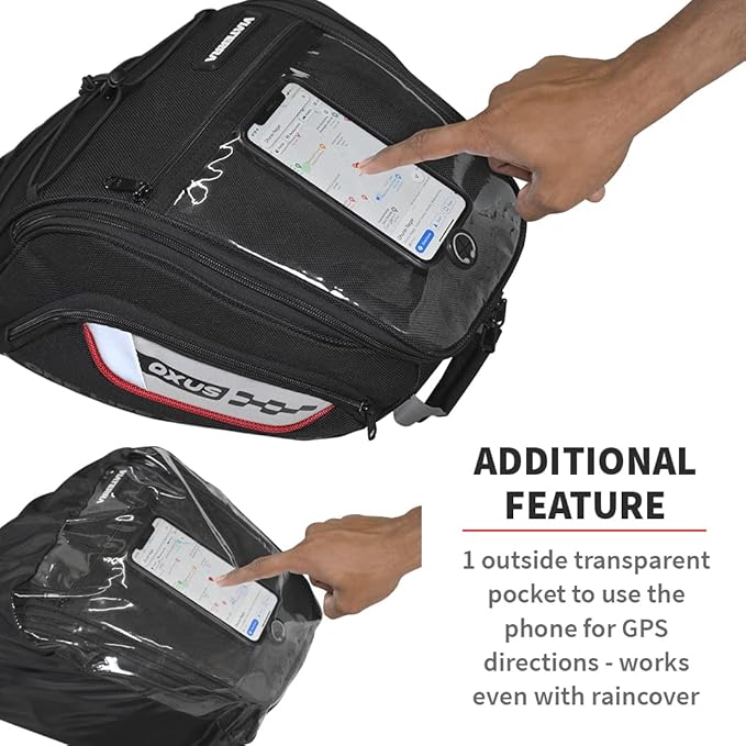 ViaTerra Oxus Magnetic Motorcycle Tank Bag |13L Capacity, Converts to Backpack, Scratch-Free Base, EBC Net, External Rain Cover | Universal Fit for Touring & Adventure Riding