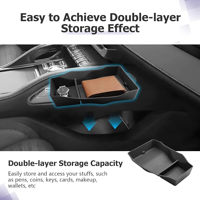 LUWU 2026 Lincoln Nautilus Lower Center Console Organizer Compatible with 2024 2025 2026 Lincoln Nautilus Premiere/Reserve/Black Label Accessories Armrest Console Organizer Armrest Insert Tray Black