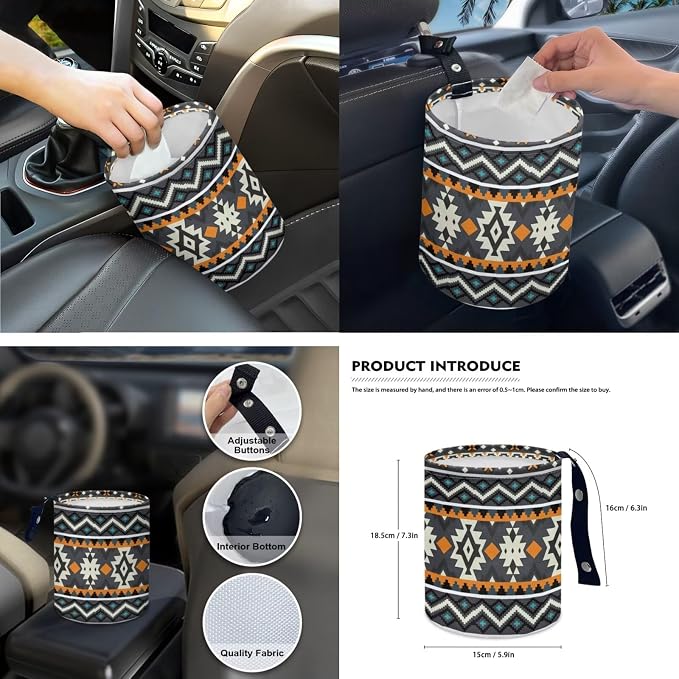 Native Geo Car Seat Covers Set of 15 with Universal Steering Wheel Cover, Rearview Mirror Cover, Car Trash Can, Seatbelt Pads, Cup Holder Coasters, Keychains