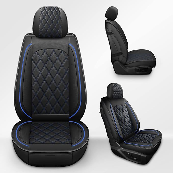 MIROZO 2PCS Front Seat Covers,Waterproof Car Seat Cover Blue Vehicle Cushion Cover Breathable Fit for Most Sedan, Truck and SUV (Black and Blue,2PCS)