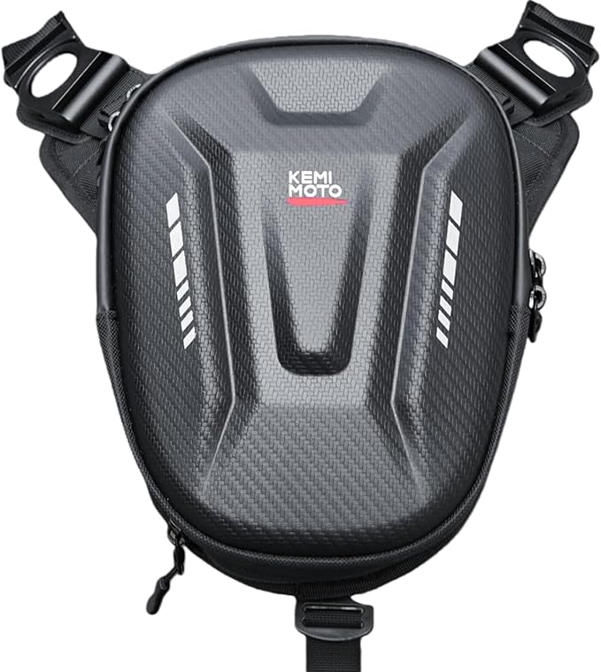 KEMIMOTO Motorcycle Magnetic Tank Bag, EVA Hard Shell Thigh and Drop Leg Bag, Motorcycle Waist Pack for Men and Women, Ideal for Cycling, Hiking and Running, 12L, Black