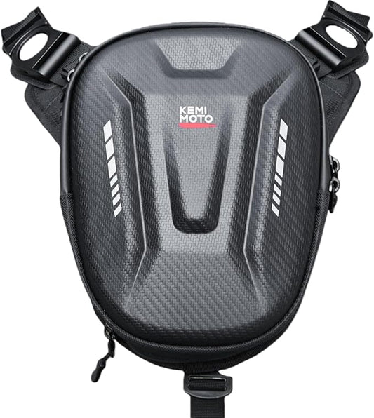 KEMIMOTO Motorcycle Magnetic Tank Bag, EVA Hard Shell Thigh and Drop Leg Bag, Motorcycle Waist Pack for Men and Women, Ideal for Cycling, Hiking and Running, 12L, Black