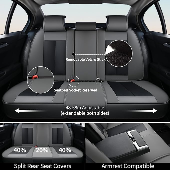 FLORICH Full Set Car Seat Covers 5pcs, Breathable Waterproof Nappa Leather Seat Covers, Gary Seat Covers, Automotive Interior Cover Universal for Cars SUV Truck Sedan - Gary (Grey, Fullset)