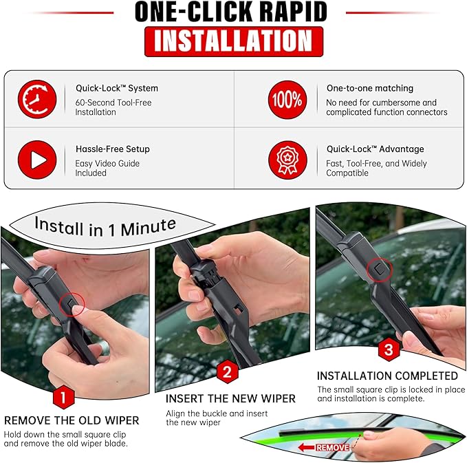Windshield Wiper Blades Replacement for 2009-2019 Ford Fiesta Original Factory Quality Front Rear Wipers Blade Set for My Car - 26" 15" 12" (Pack of 3)