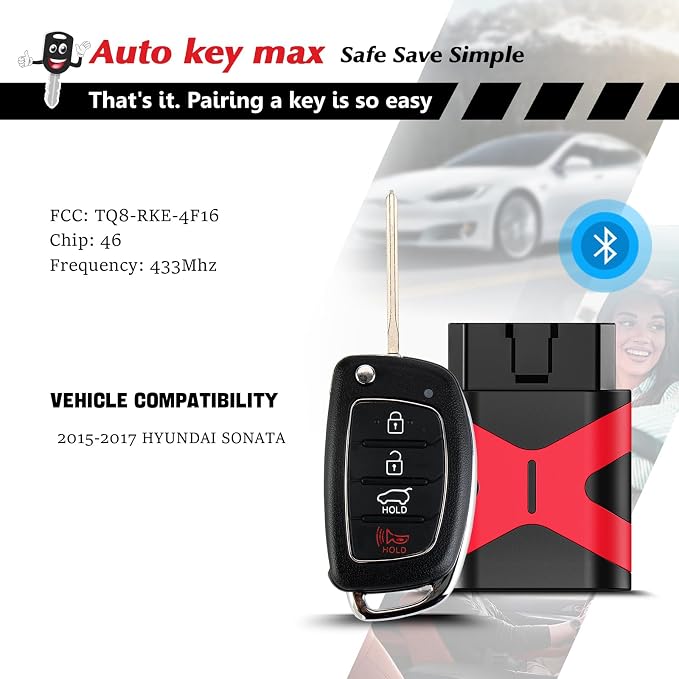 Programmable Keyfob, Replacement Car Keys and Fob DIY Programmer Kit for 2015 2016 2017 Hyundai Sonata Flip Remote TQ8-RKE-4F16 95430-C1010