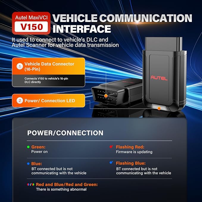 Autel MaxiVCI V150 Wireless Bluetooth Diagnostic Dongle, 2026 VCI 150 OBD2 Connector Adapter Car Communication Interface, Work w/Autel Scanner MK900BT MP900BT MP900Z-BT MP900TS MK900TS MX900TS TS900