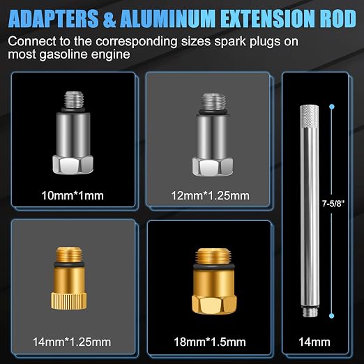 JIFETOR Cylinder Leak Down Tester Kit, Automotive Engine Compression Dual Gauge Leakdown Test Set with 10 12 14 18mm Spark Plugs Universal for Small Engine Motorcycle ATV, Blue Case
