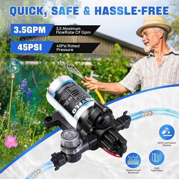 Upgraded Rv Water Pump 2088-554-144/2088-403-144 Diaphragm Pump,12 V 45 PSI RV Water Pump,3.5 Gallons Per Minute Fresh Water Pump with 1/2MNPT Connection for RV Marine Yacht