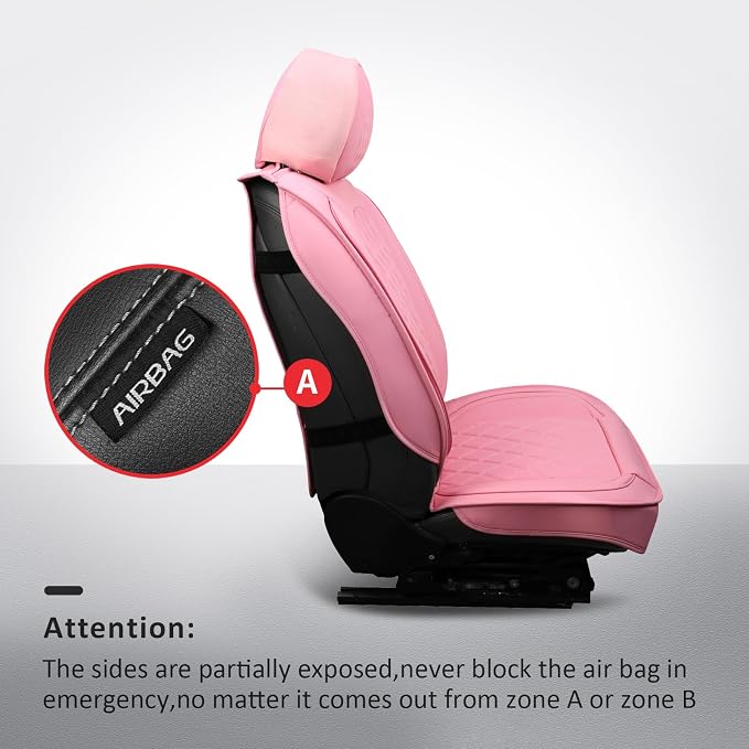 MIROZO Seat Covers Full Set Pink, Leather Car Seat Covers Waterproof Automotive Seat Covers Universal Car Seat Protector Seat Cover Set Vehicle Cushion Cover for Sedan, Truck and SUV (Full Set, Pink)