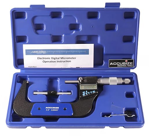 Accusize Industrial Tools 3-4''/75-100 mm 7 Keys Electronic Digital Outside Micrometers, 0.00005'' Or 0.001 mm Resolution, Ac21-4022 | IP54 Rated, 0.00005"/0.001 mm Resolution, 7-Key, ±0.003" Accuracy