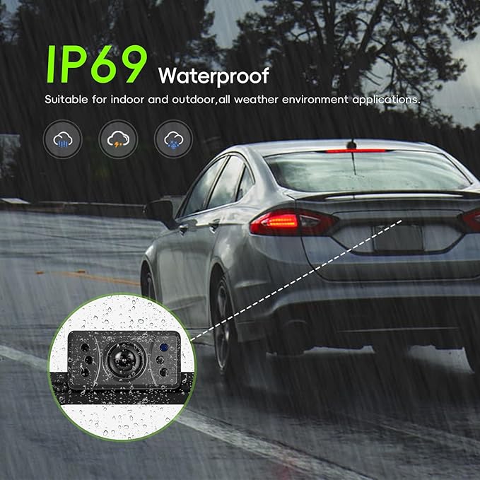 Backup Camera for Truck Car IP68 Waterproof Night Vision DIY Grid Lines for Car RVs Trucks Tractors Bus Semi-Trailers