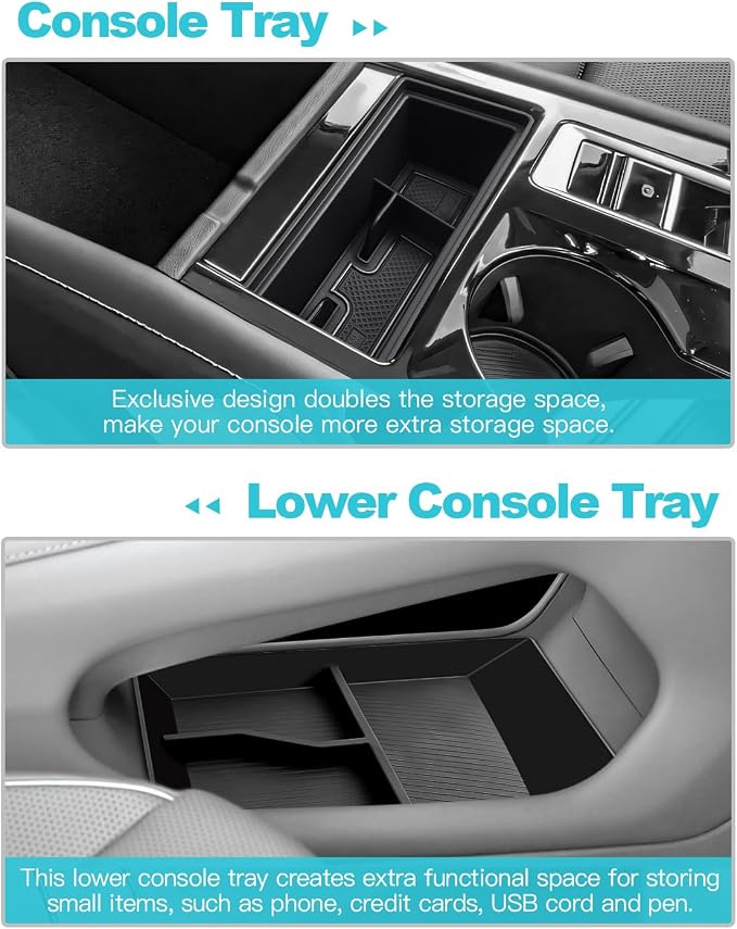 CDEFG 2Pcs for 2024 2025 2026 Atlas Center Console Organizer Tray for 2024-2026 VW Atlas (SEL, R-Line, SE) Accessories Lower Console Front Armrest Storage Box(Not for Atlas Cross Sport)