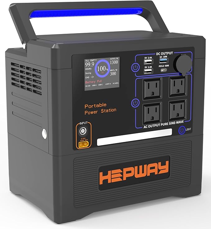 Portable Power Station 1300W, 1154Wh LiFePO4 Solar Generator UPS Home Battery Backup Power w/4 1300W AC Outlets,PD 60W,Fast Charging for Outdoor Camping, RV Travel,Emergency
