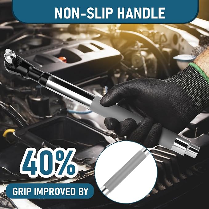 1/2 Inch Offset Extension Wrench Impact – Strong Torsion Output Steel Wrench Extender with 6 Sockets & 1 Adapter Rod for Tight & Narrow Spaces (Blue)