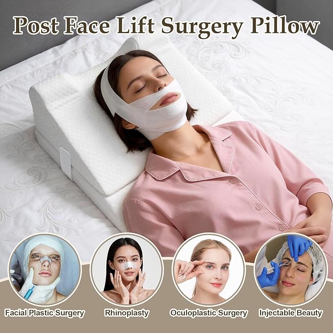 Memory Foam Post Face Lift Surgery Pillow Adjustable Height Support Back Sleeping Training Pillow Flawless Face Pillows for Facelift Nose Job Hair Transplant